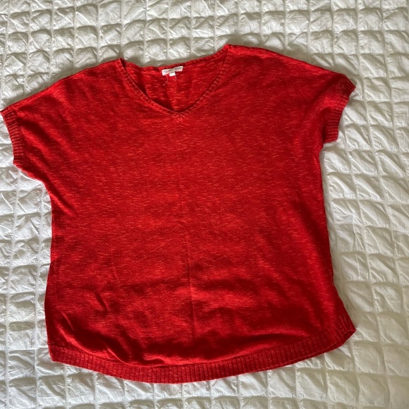 Eileen Fisher Red Orange Cotton Linen Sweater - Picture 1 of 8